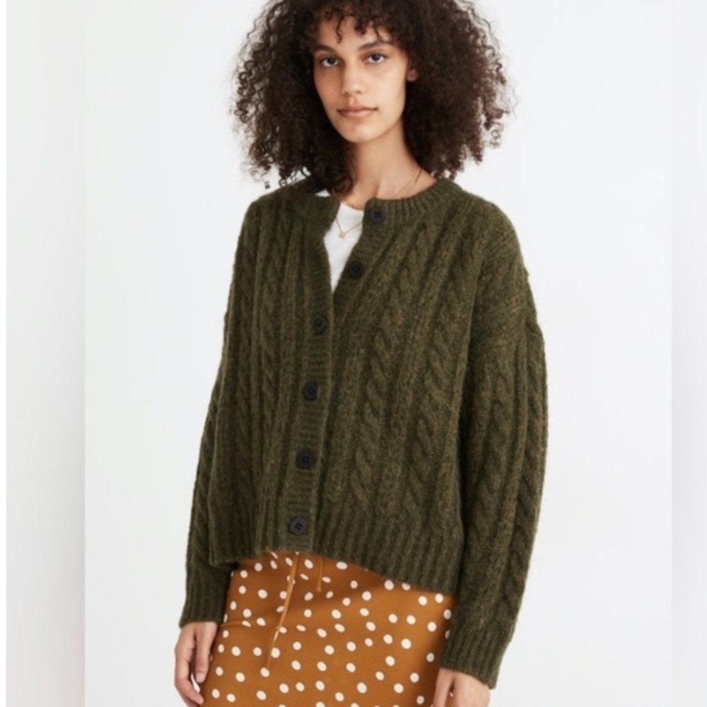 Madewell New Wool Pointelle Chunky Cable Knit Fisherman Cardigan Oversized - Picture 3 of 14